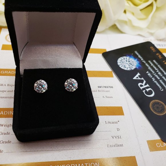 2 Carats Moissanite Stud Earrings- Ideal Gift For Her - Picture 1 of 6